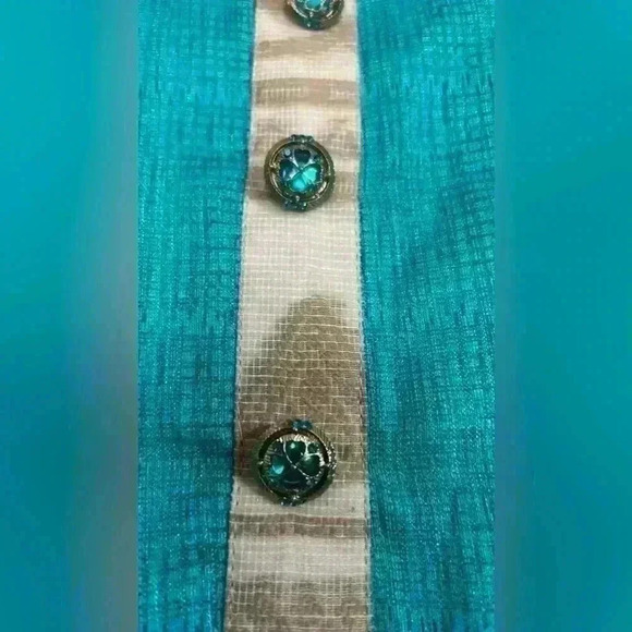 Kurti/Anarkali teal/tan with exquisite detail - Picture 5 of 12